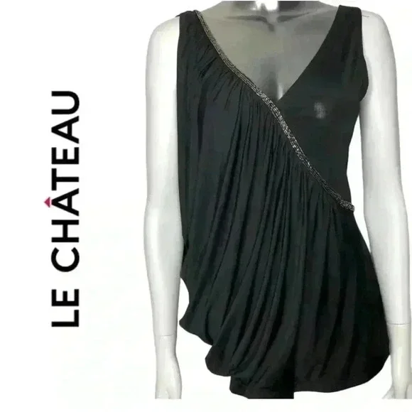 Le Chateau Black Asymmetrical One shoulder Top Size Small - Picture 1 of 4